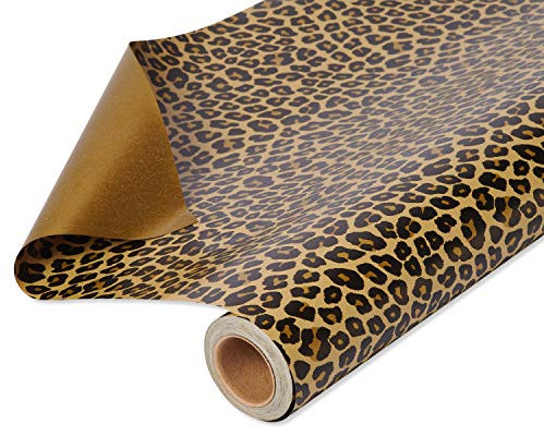 American Greetings Wendbares Geschenkpapier Jumbo-Rolle für Geburtstage, Muttertag, Vatertag, Abschluss und alle Anlässe, Leopard und Gold (1 Rolle, 175 m²)