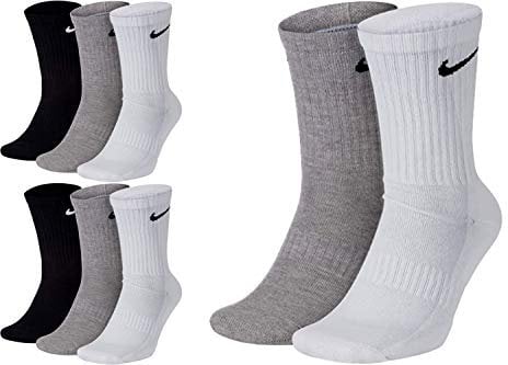 Nike 8 Paar Herren Damen Socken Lang Weiß oder Schwarz oder Weiß Grau Schwarz Set Paket Bundle, Größe:42-46, Farbe:weiß grau schwarz