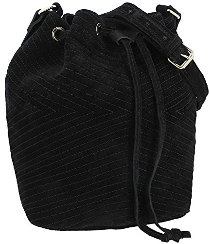 Gusti Umhängetasche Leder - Grethe Damen Schultertasche Bucket Bag Handtasche Beuteltasche Ledertasche Schwarz Leder