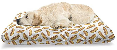 ABAKUHAUS Senf Haustierbett, Hot Dogs auf Plain Kulisse, beissfestes Kissen für Hunde und Katzen mit abnehmbaren Bezug, 60 cm x 100 cm, Weiß und Gelb Erde
