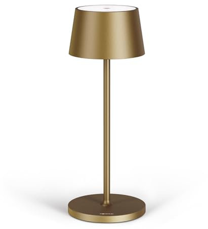 Stilosa 3 XL - Dimmbare LED Akku-Tischlampe IP54 Indoor & Outdoor - Aufladbar - Warme Lichtfarbe - Designer Tischleuchte mit USB-C Port - Dunkles Gold