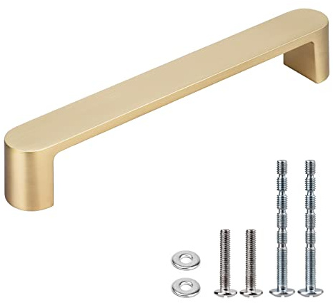 WEAVERBIRD 4 Pack Cabinet Handles Brushed Brass Finish Drawer Pulls Furniture Cabinet Hardware Cupboard Closet Zinc Alloy Gold Handles Pulls, 5 inch (128mm) Hole Distance