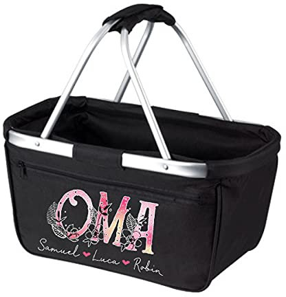 personalisierter Einkaufskorb für Oma mit Namen der Enkelkinder Blumen VINTAGEPINK, Geschenk Oma, Geschenk Muttertag, faltbar, Muttertagsgeschenk