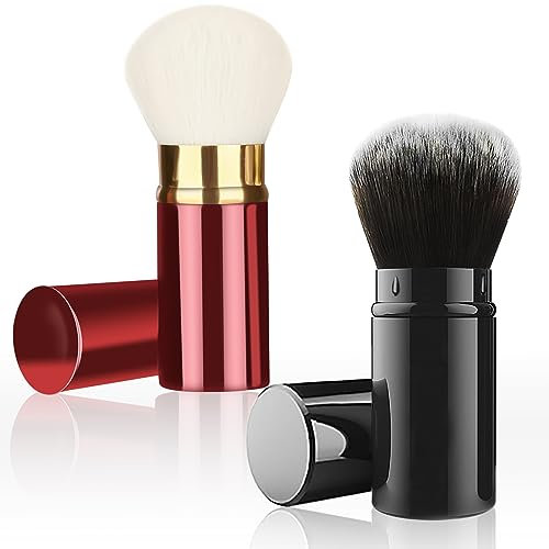 Falliny Kabuki-Make-up-Pinsel, einziehbar, tragbar, Puderpinsel mit Abdeckung für Rouge, Bronzer, Puder, Puder, Kosmetik, 2 Stück