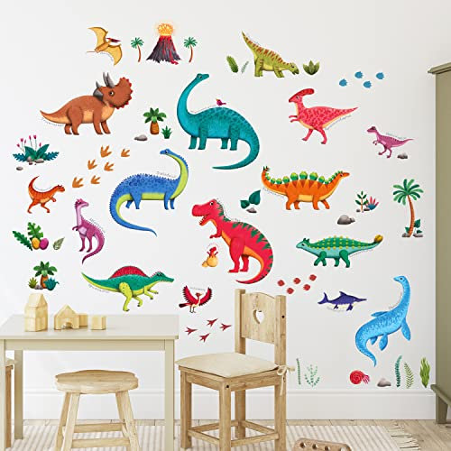 DECOWALL DS9-2115 16 Dinosaur Wall Stickers Colourful Jurassic Decals Peel and Stick Removable for Kids Nursery Bedroom Living Room Art Home Decor
