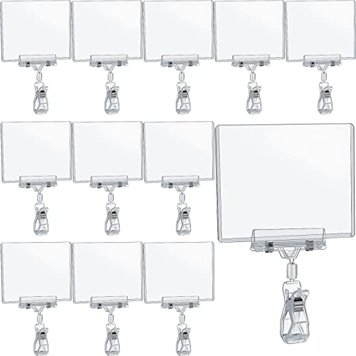 Epakh 20 Pieces Rotating Clip Pop Swivel Sign Rotatable Holding Clamp Sign Holder for Hangrails or Tubes with 20 Pieces Hard Card Sleeves PVC Card Protector (Thumb Clip Shape)