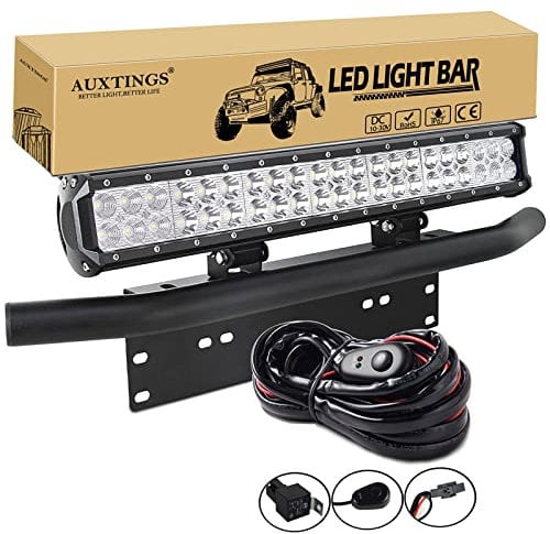 AUXTINGS 20 inch 126W Double Row LED Work Light Bar Spot Flood Combo with Wiring Harness Kit+License Plate Mounting Bracket for Truck Car ATV SUV 4X4 Jp Truck Boat Tractor,12V 24V Waterproof