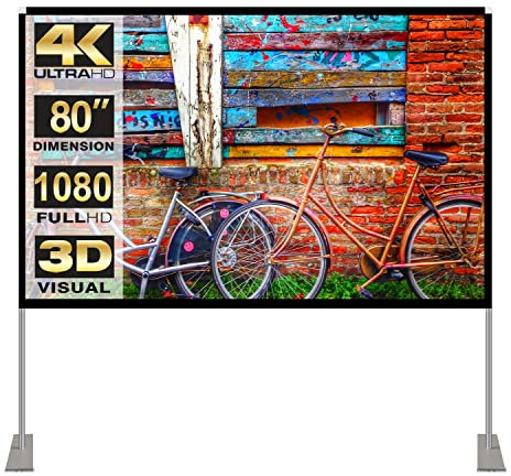 Portable Projector Screen Stand Outdoor: Movie Projection Screen 80 inch 4K HD16:9 Outside Screen with Carry Bag for Home Theater Backyard Cinema Travel Foldable Anti Crease