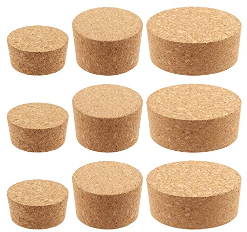 Mardatt 9 Pcs 3 Sizes Large Tapered Cork Plugs Assortment Set #48#34#28 Natural Soft Wood Wine Bottle Stoppers, Wooden Bottle Corks for Wine Beer Glass Bottle and DIY Craft Project
