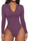 REORIA Women's Casual Sexy V Neck Fitted Long Sleeve T Shirts Work Slimming Ribbed Thong Leotards Bodysuits Tops Purple Small