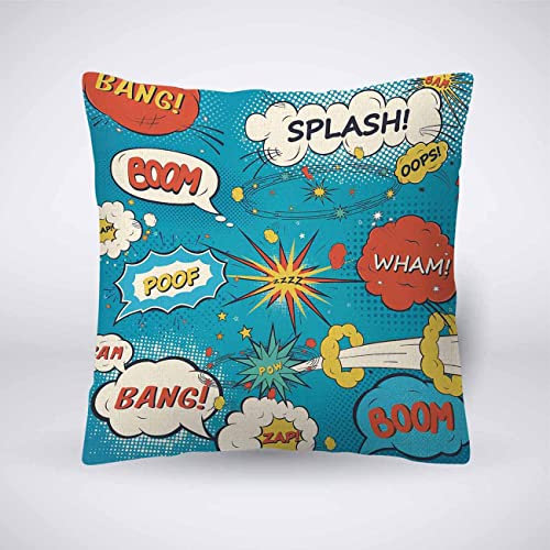 Pehede Kissenbezug, blau, Comic-Sprachblasen-Muster, im Pop-Art-Stil, Baumwoll-Leinen-Kissenbezug, dekorativ für Sofa, Couch, Stuhl, Schlafzimmer, 45,7 x 45,7 cm
