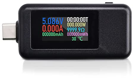 Tester USB di tipo C, Voktta multimetro per tester di tensione USB C 0-5A 4-30V Tester per misuratore di corrente, tester per caricabatterie USB-C, amperometro voltmetro con display a colori di tipo C