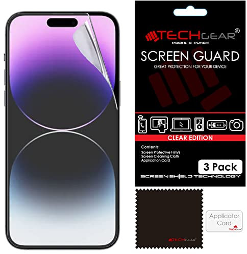 TECHGEAR [3 Pack Screen Protectors for iPhone 14 Pro Max - CLEAR LCD Screen Protector Film Guard Covers with Cleaning Cloth & Application Card Compatible with iPhone 14 Pro Max 6.7