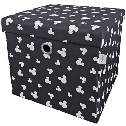 Disney Classic Micky Maus Ottomanen-Aufbewahrungsbox, faltbar, quadratische Spielzeugtruhe, Box mit Deckel für Kinder, Fußhocker, belastbar bis zu 30 kg, schwarz