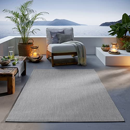 TacaHome Outdoor Teppich I UV-Stabil Für Drinnen und Draußen I Terrasse Balkon Garten Wohnzimmer Badezimmer Küche Flur Läufer | 200 x 280 cm Grau