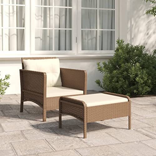 Tidyard 2-TLG. Garten Liegestuhl mit Auflagen Hocker Sonnenliege Gartenstuhl Relaxstuhl Sessel Stuhl Gartensessel Gartenmöbel Braun Poly Rattan