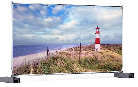 Wallario XXL Outdoor-Poster für Garten oder Balkon Leuchtturm am Strand von Sylt, Motivbanner Größe: ca. 340 x 173 cm, Outdoor-Bild