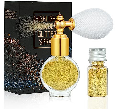 AOOWU Glitter Spray, Glitzer Spray für Face und Body, Glitzer Haarspray Make-up Sparkle Puder Kosmetik Shimmer Highlighter, Powder Glitterspray Haare Körper für Weihnachten Rave Party(Gold/B)