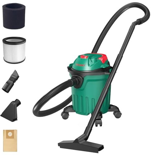 HYCHIKA Aspirador en Seco y Húmedo, 3 in 1 Aspiradora Industrial de 1000W, Lava-aspiradora 12L de Agua con Filtro, para Limpieza Interior y Exterior
