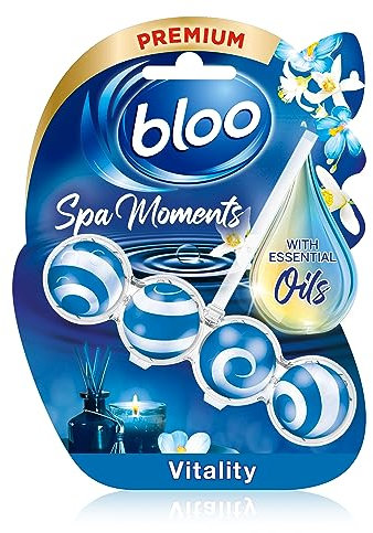 Bloo Spa Moments Vitality Toilet Rim Block, Premium Toilet Cleaner with Essential Oils, Toilet bowl freshener with Relaxing and Long-Lasting Scent – 1 x Toilet Block.