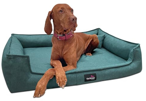 tierlando® Orthopädisches Hundebett Gustav Scandi CHIC | XXL Hundesofa eleganter Bezug waschbar, herausnehmbar, Mobile Matratze Größe: 110x90cm | Farbe: 38 Petrol