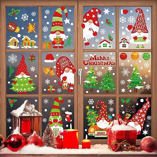 Yunkctuk 136 Stück Weihnachten Fenstersticker, Weihnachten Fensterbilder, Wiederverwendbare Statisch Haftende PVC Aufkleber für Glasfenster Weihnachten Dekoration, Fensterbilder Winter Selbstklebend