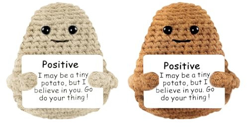 Aolso Lustige Positive Kartoffel, Gestrickte Kartoffelpuppe mit Positive Karten, Kreative Kartoffel Puppe, Mini-Plüsch Potato Puppe, Viel Glück Geschenke, Motivationsgeschenke (S-Khaki/Braun)