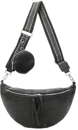 Damen Tasche Crossbody Schultertasche Gürteltasche Messenger-Tasche Hüfttasche Bauchtasche Umhängetasche Cross-Over Bodybag Handytasche Leder Optik Schwarz L