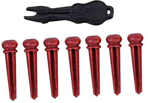 Amosfun 7stücke Gitarrenstegstift Aus Holz Saitenstifte Für Akustikgitarren Inklusive Gitarrensaitenzieher Werkzeug Zum Entfernen Des Stegs Passend Für Standard-gitarrenstifte