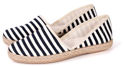 JOMIX Alpargatas Mujer Planas Fabricadas en España Zapatillas Esparto Mujer Mocasines Mujer Verano con Estampado de Rayas, Negro, 38 EU