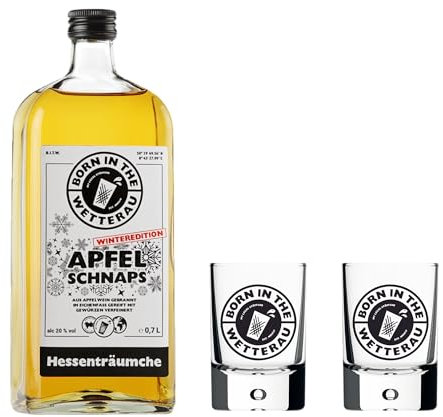 BitW 1x Apfelschnaps Winteredition 0,7l + 2x Schnapsgläser 4cl | Apfelschnaps 20%-Vol | Born in the Wetterau