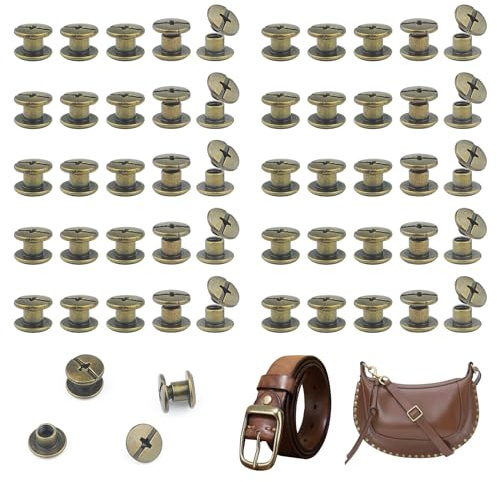 JJWNMLL Lot de 100 tiges de vis Chicago M5 x 4 mm, rivets Chicago, rivets métalliques de rechange pour sacs, collier, harnais, bagages, sac à main, laisse de chien, sac à dos, ceinture – Bronze