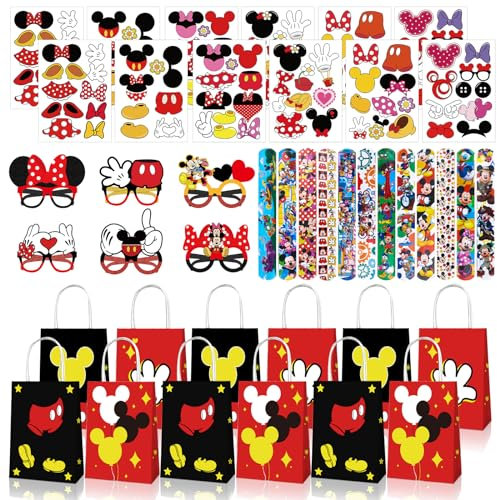 Set Di Bomboniere Di Topolino E Min-nie, 48 Pcs Accessori Per Feste Di Compleanno, Braccialetti Occhiali Da Festa Di Carta Sacchetti Regalo Adesivi Per Ragazze Bomboniere Di Festa