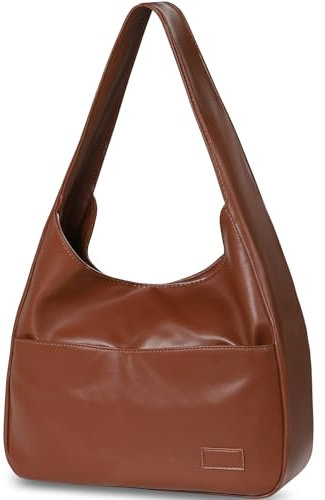 WantGor Kunstleder Tote Tasche, Umhängetaschen für Frauen Arbeit Hobo Handtasche Vegan Leder Reisen Geldbörsen große Kapazität Clutch (Braun)