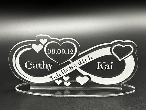 Pranbice Love Liebesgeschenk Aufsteller personalisiert mit Namen und Datum Wunschtext - Unendlichkeitszeichen Geschenk zum Jahrestag Hochzeitsgeschenk Tischdeko Unendlich
