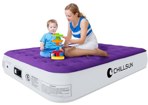 CHILLSUN - Queen Air Mattress with Built-in Pump, Elevated Durable Inflatable Mattresses with Storage Bag, 13 Inch Quick and Easy Inflation, Camping Accessories for Travel,