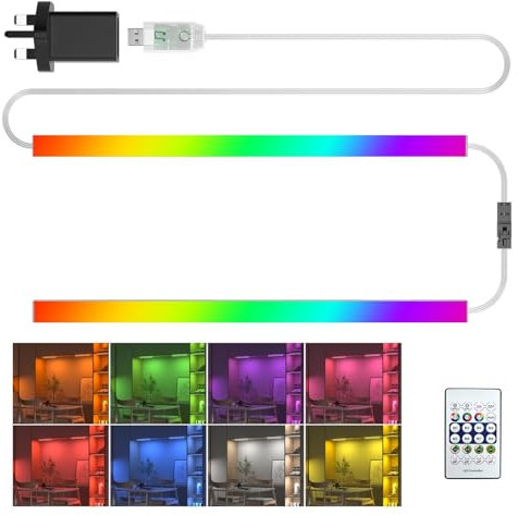 RGB LED Strip Light Bar, Ambient Gaming Lights, Under Monitor Light for Gaming Setup, Cabinet, Kitchen, Desk, Display, Dynamic Color, 12 Inch, 2 Pack