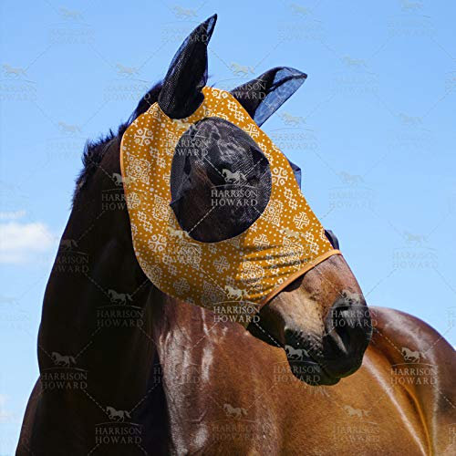 Harrison Howard Super Comfort Pferd Fliegenmaske Elastizität Fliegenmaske mit Ohren UV-Schutz für Pferd Floral Retro M Cob