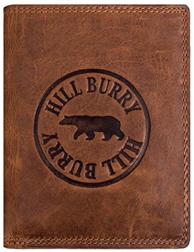 Hill Burry Geldbörse Herren Leder | Portemonnaie Groß mit Münzfach | Echtleder Portmonee in Hochformat | Männer Brieftasche aus echtem Büffelleder mit RFID Schutz - Vintage (Dunkelbraun)