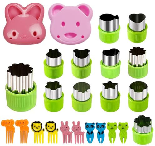 24 pièces d'emporte-pièces pain légumes Set pour enfants emporte-pièces forme animaux emporte-pièces pain légumes emporte-pièces fourchettes à fruits sandwiches coupe-légumes inox pour enfants