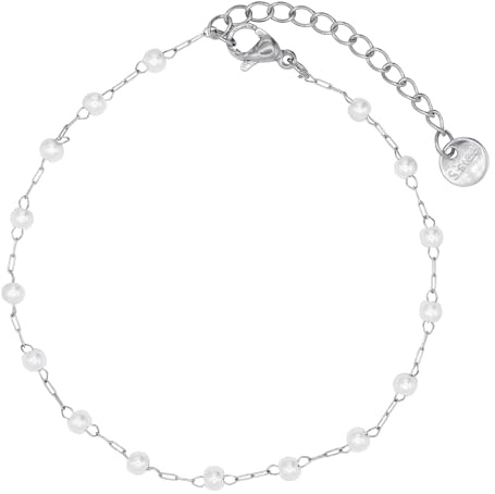 Heideman Armband Damen aus Edelstahl silber gold farbend poliert Armkette für Frauen mit Perle weiß mit verstellbarem Karabinerverschluss