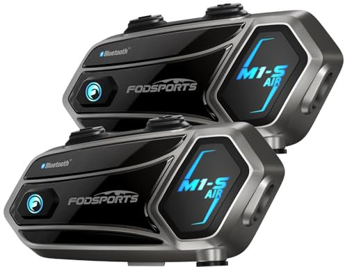 Fodsports M1-S Air Intercom Moto pour 4 Casques,Kit Main Libre Moto avec Appairage Rapide/Partage de Musique,1000M Système de Communication pour Casque Motocyclette(2 Unités)