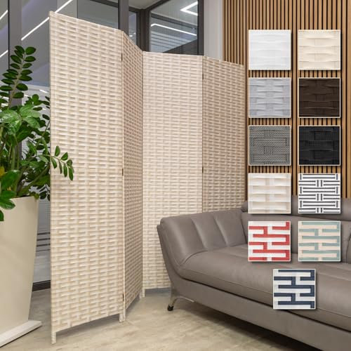 HEXIM Paravent 180x180 cm - Trennwand 4-teilig klappbar für Innenbereich - freistehend Blickfang und Dekoration multifunktional Raumtrenner (LR191-braun & weiß)