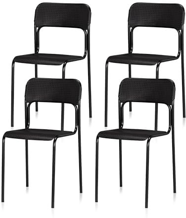 KHG Esszimmerstühle 4er Set, Stapelstuhl Schwarz, Stuhlbeine Metall lackiert, Küchenstuhl Sitz und Rückenlehne Kunststoff, Essstuhl, platzsparend Verstaubar für Esszimmer Küche