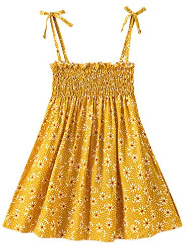 Kleid Baby Rüschen Prinzessin Kleinkind Kind Blumen Mädchen Kleidung Sommer Blumenband Mädchen Kleid & Rock Brieftaschen Kette (Yellow, 3-4 Years)