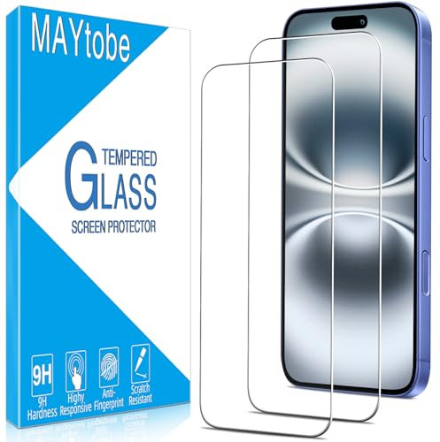 MAYtobe 2 Unidades Protector de Pantalla para iPhone 16, Cristal Vidrio Templado Antiarañazos, Antihuellas, Sin Burbujas, Dureza 9H, 0,33mm Ultra Transparente