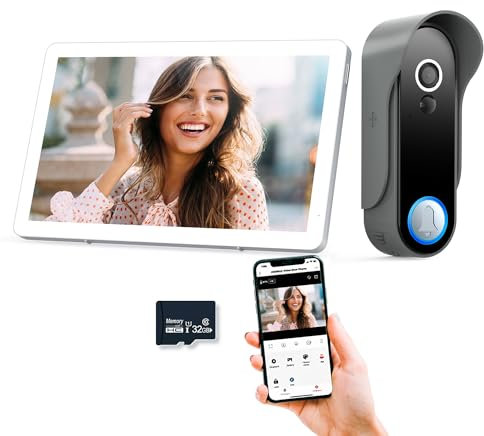 SIMBAILAI Wifi Videocitofono Senza Fili 1080p HD Ultrasottile da 8 Pollici,Supporto APP TUYA, Telecamera a 160 Gradi,Visione Notturna,PIR,IP65,Citofono Wireless Video Doorbell