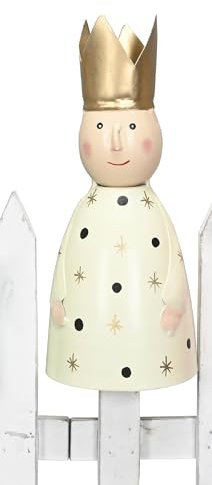 Posiwio Zaunhocker König mit Goldener Krone Metall bemalt Auswahl (Creme)