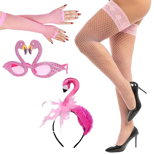 WUERKIYA Haarreif Flamingo, Kopfschmuck Hawaiisches Flamingo-Outfit Damen – Komplettes Set mit Flamingo-Hut, Ohrringen und Kostüm – Einzigartiger Hawaii-Look für Frauen