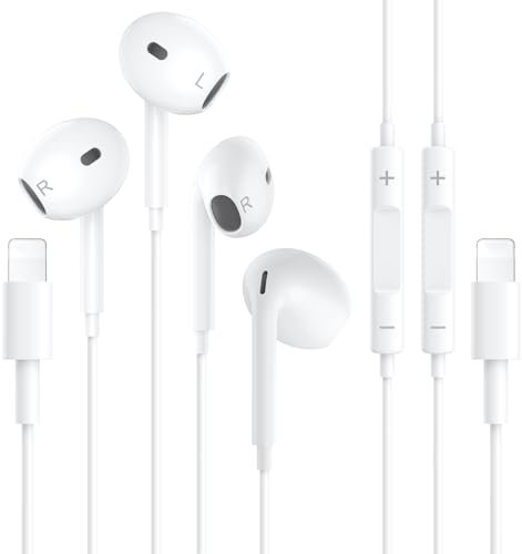 2 Pack Kabel Kopfhörer für iPhone【MFiZertifiziert】In-Ear Kopfhörer mit Kabel Mikrofon und Lautstärkeregler,HiFi Audio Stereo Ohrhörer,Kopfhörer iPhone mit Kabel für iPhone 14/13/12/11/XS alle iOS